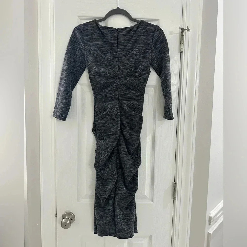 Artelier Nicole Miller Womens Ruched Dress Gray Size XS 3/4 Sleeve EUC - Picture 3 of 8